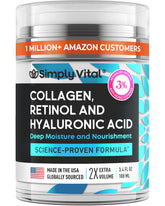 SimplyVital Collagen Retinol Hyaluronic Cream jar front, premium daily moisturizer for aging skin