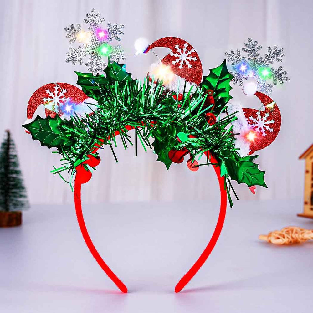 Sinalty light-up snowflake headband red-foil for festive events and holiday photos.