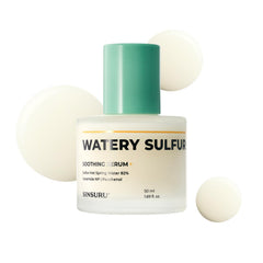 SINSURU Watery Sulfur 82 bottle close-up highlighting fragrance-free acne care.