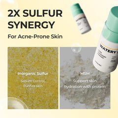 SINSURU Watery Sulfur Pore Cleansing Powder texture close-up reveals refined skin feel.