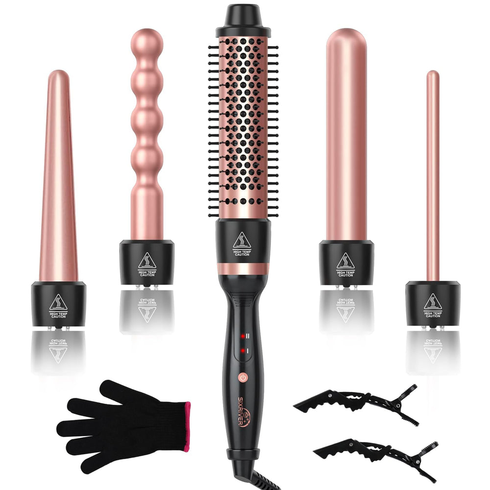 Sixriver 5 in 1 curling wand set ionic brush for smooth frizz controlled styling at home