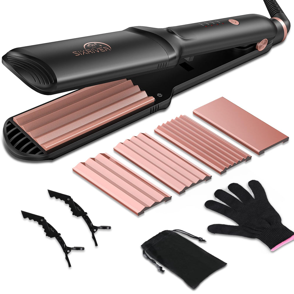 Sixriver hair crimper rose gold front view for easy on-the-go styling.
