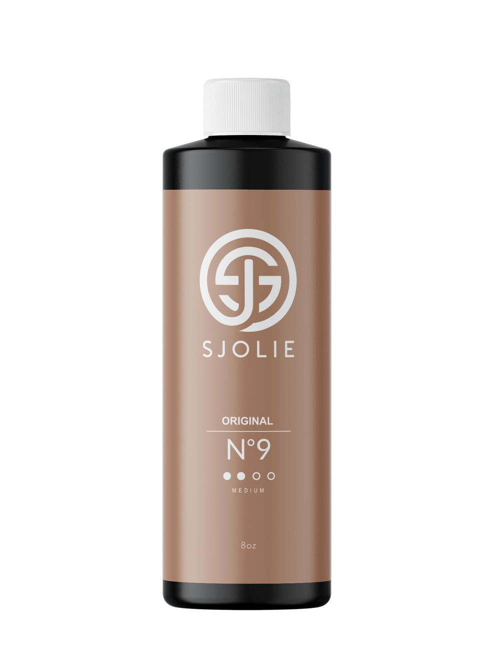 SJOLIE spray tan No.9 bottle demonstrates even mist for natural color.