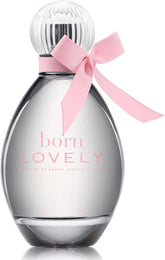 SJP Born Lovely bottle with pink bow on display, elegant gift-ready packaging.