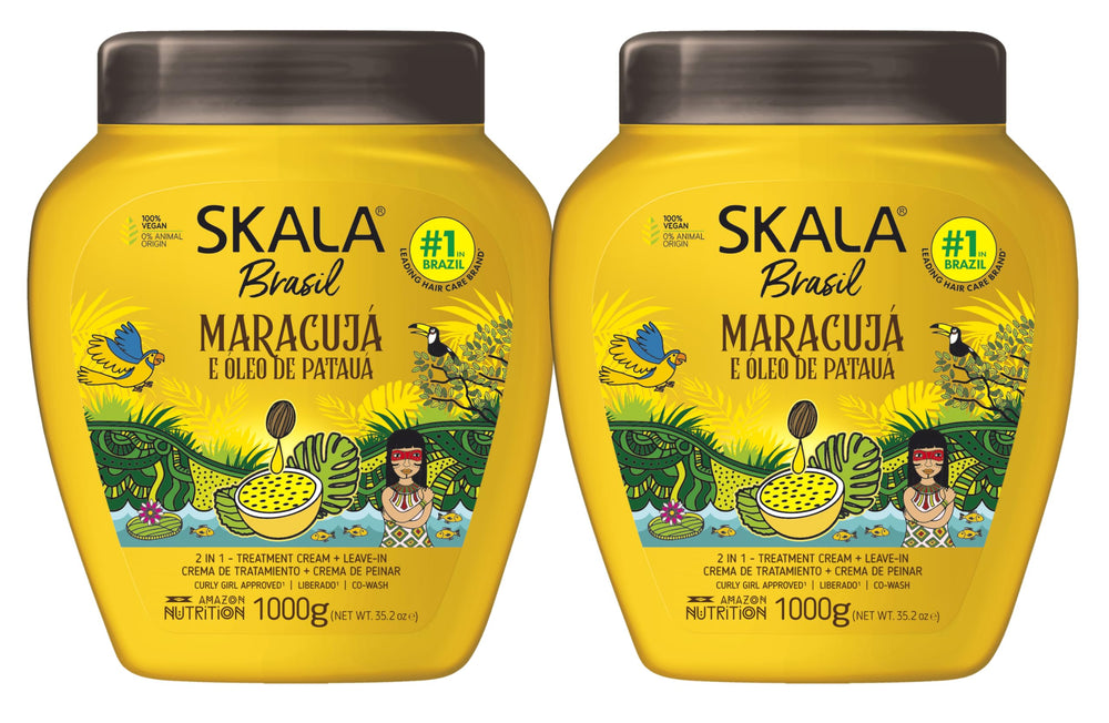 SKALA Maracuja Passion Fruit bottle showcases vegan, silicone-free moisture for defined curls.