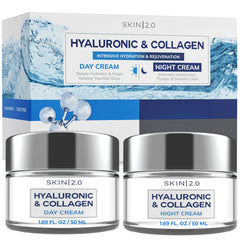 Skin 2.0 Hyaluronic Acid & Collagen Cream bottle for deep hydration and plump skin.
