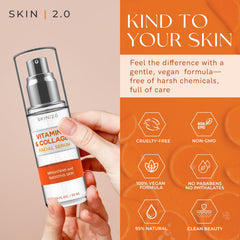Skin 2.0 Serum and Cream set packaging emphasizes value, clean beauty, and Korean origin.