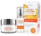 Skin 2.0 Vitamin C & Collagen Serum bottle closeup highlighting brightening benefits.