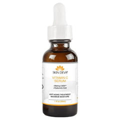 SKIN DEVA vitamin C serum bottle close-up for brightening hydration