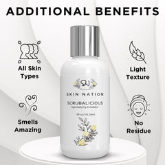 Skin Nation Scrubalicious exfoliator – sensitive-skin safe, sulfate-free formula shown with gentle application.