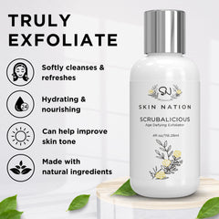 Skin Nation Scrubalicious exfoliator – aloe vera hydration seen in soothing, hydrated skin.