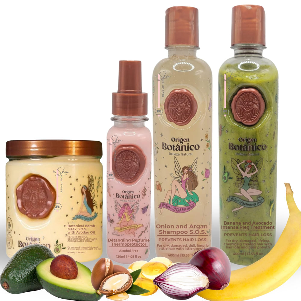 Skin Revolution Ritual Botánico Keratina Orgánica bottle front with natural oils for smooth hair