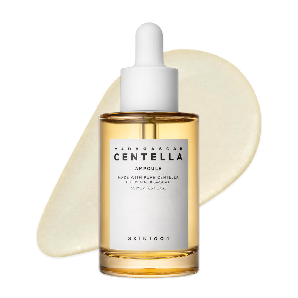 SKIN1004 Madagascar Centella Asiatica Ampoule bottle demonstrates a lightweight, soothing hydration for sensitive skin.