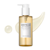 SKIN1004 Madagascar Centella Light Cleansing Oil bottle shows silky texture for makeup removal.