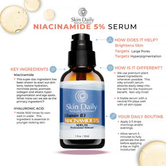 SkinDaily Niacinamide Serum amber bottle protects freshness.