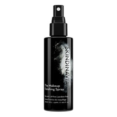 SKINDINAVIA makeup finishing spray bottle closeup for long-lasting wear.