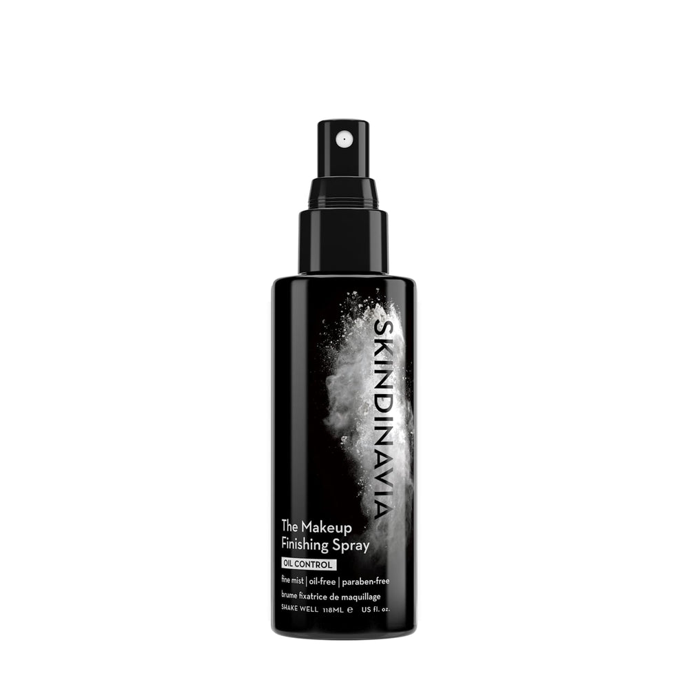 SKINDINAVIA makeup finishing spray bottle offers smudge-free all-day wear and oil control.