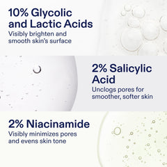 Skinfix exfoliating pads label highlights glycolic and lactic acids for resurfacing.