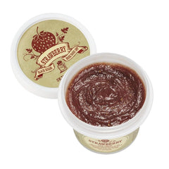 SKINFOOD 1957 Black Sugar Strawberry Mask jar showing exfoliating formula and strawberry scent.