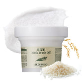 SKINFOOD Rice Mask Wash Off texture close-up shows creamy exfoliant for gentle skin renewal