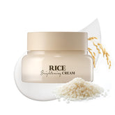 SKINFOOD 1957 Rice Brightening Cream bottle delivers lightweight hydration for a dewy glow.