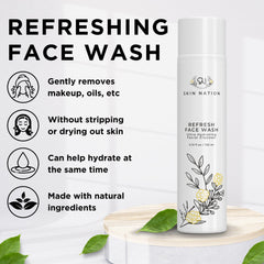 Skin Nation Hydrating Face Wash cleanses makeup and impurities gently.