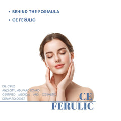 SkinovaCeuticals serum applied to the cheek illustrates firming and brightening potential.