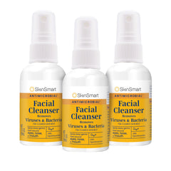 SkinSmart antimicrobial facial cleanser spray 3-pack flatlay for on-the-go germ refresh