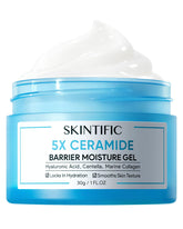 SKINTIFIC 5x ceramides barrier cream jar demonstrates lasting moisture.