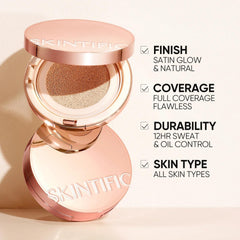 SKINTIFIC satin glow finish cover highlights natural luminosity with weightless wear.