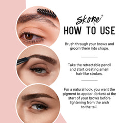 Skone Brow Wand long-lasting pigment for defined brows all day.