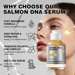 SKSOYT Salmon DNA Serum bottle and dropper close-up reveals rich texture for nourishment.