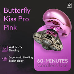 Skull Shaver Butterfly Kiss Pro pink shaver for body grooming with gentle close shave.