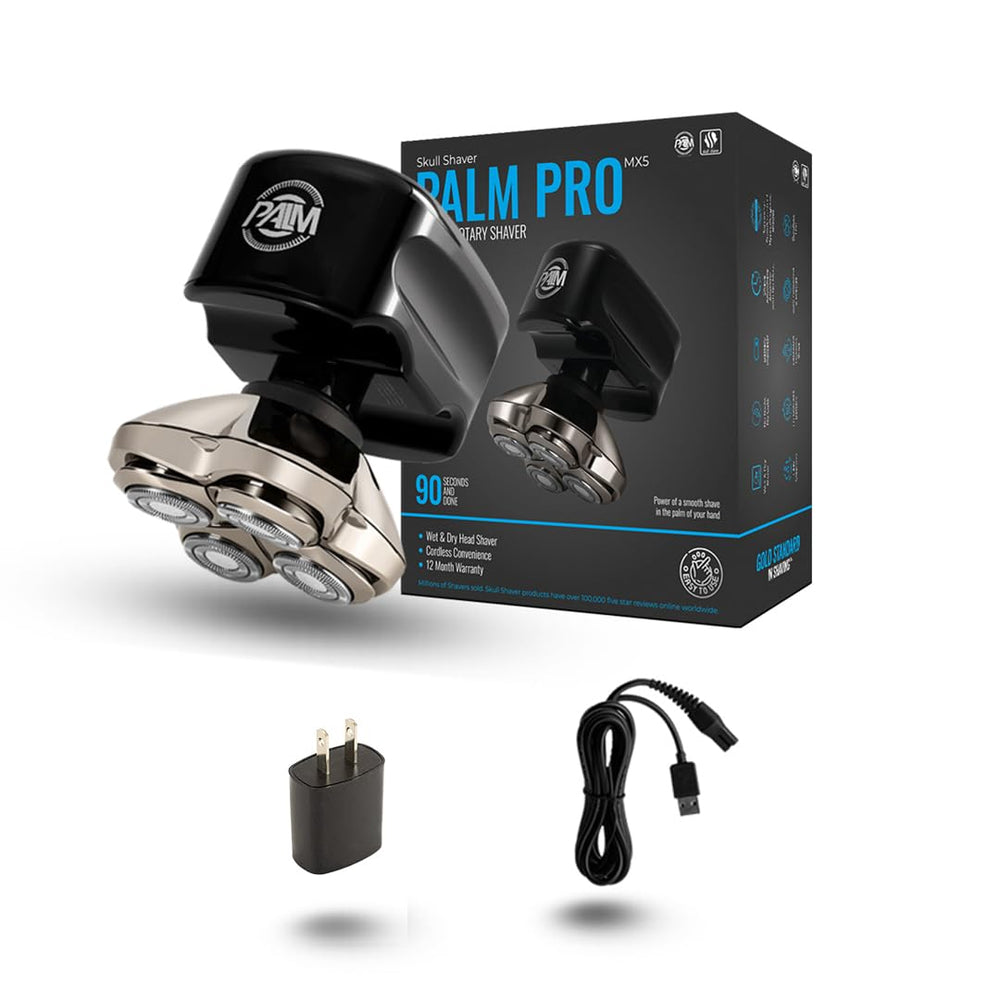 Skull Shaver Palm MX5 shaver handheld compact design enables quick head and face grooming.