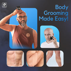 Skull Shaver Palm MX5 vacuum system captures hair for mess-free shaving.