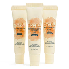 Sky and Sol Lip Jelly SPF 25 swatch on lips delivering rosy hydration