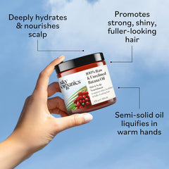 Sky Organics Batana Oil scents and color highlight rich aroma and earthy notes.