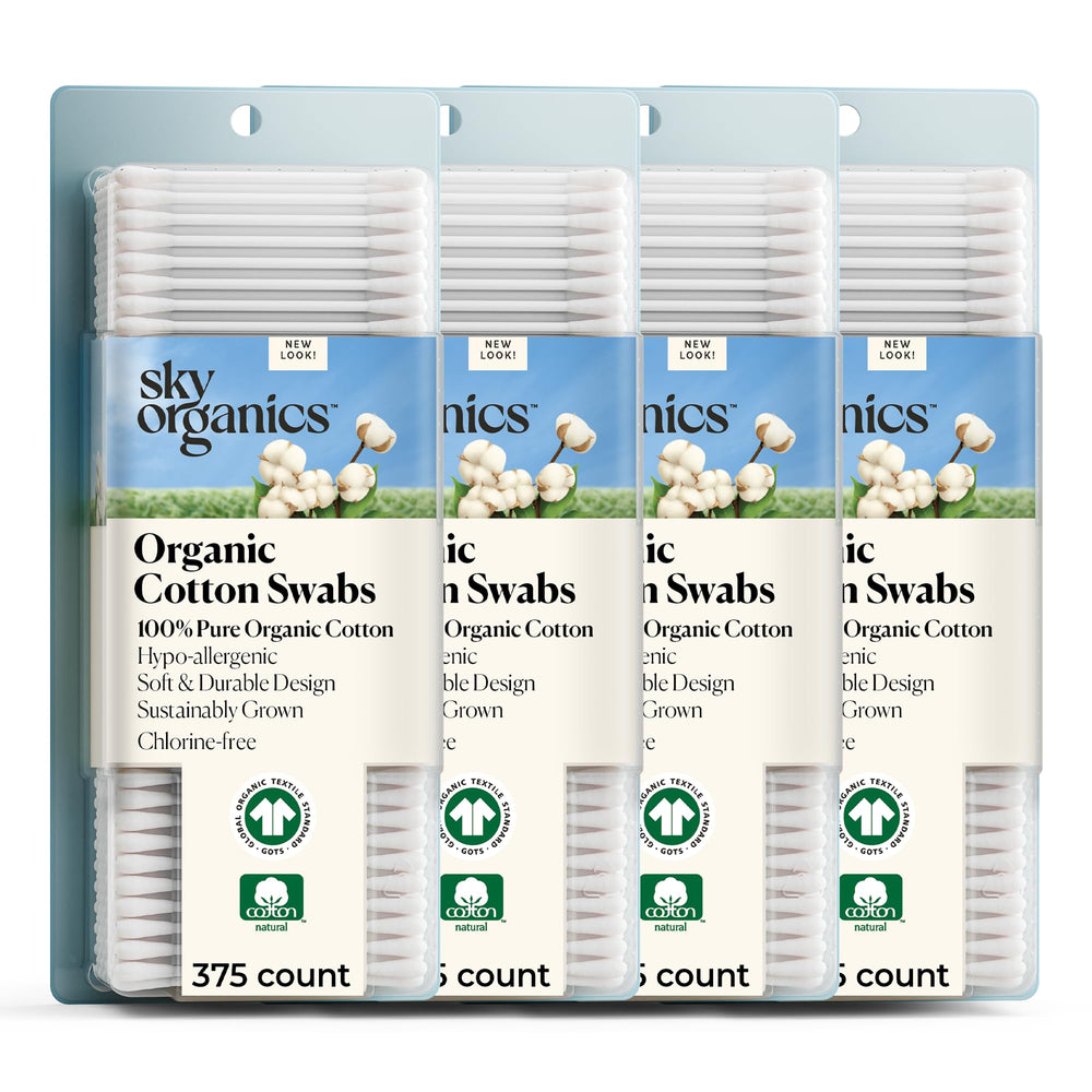 Sky Organics four-pack swabs with ultra-soft tips for gentle cleaning.