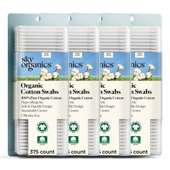Sky Organics four-pack swabs with ultra-soft tips for gentle cleaning.