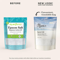 Epsom Salt dissolves quickly in warm water for a smooth bath experience with Sky Organics.