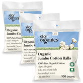Sky Organics jumbo cotton balls pack with fluffy texture for gentle skincare.