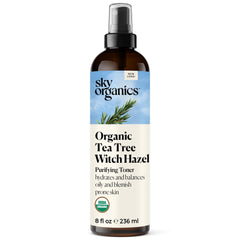 Sky Organics tea-tree-witch-hazel-toner-bottle purifies skin while balancing excess oil