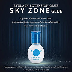 Sky Zone eyelash glue dry-time graphic showing 1-2 second setting