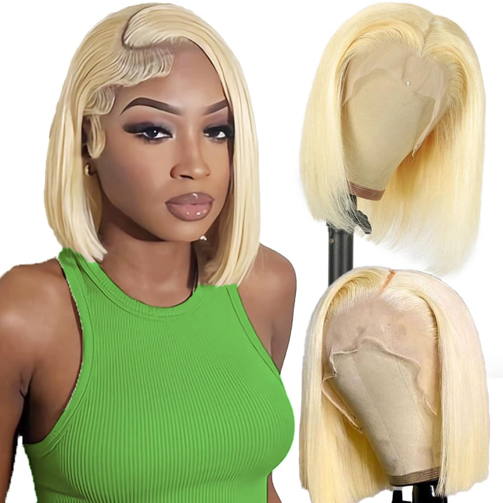 Skydo 613 blonde bob wig lace-front closeup shows natural hairline for daily wear.