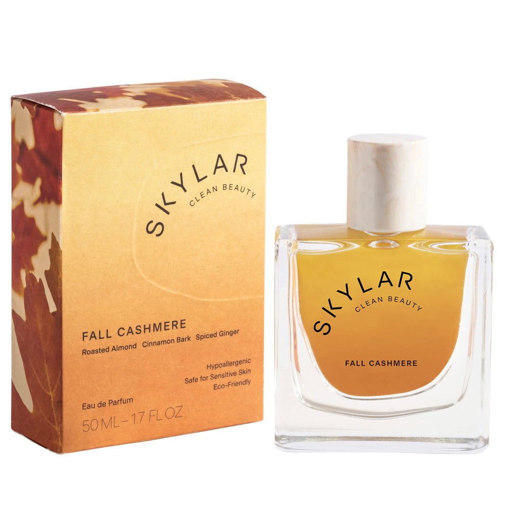 Skylar Fall Cashmere bottle front shows a cozy autumn scent for evenings.