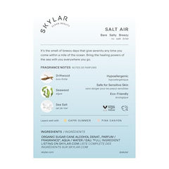 Skylar Salt Air bottle cap closeup highlighting hypoallergenic vegan clean formula