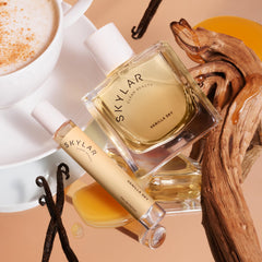 Skylar Vanilla Sky base notes with caramelized cedar and sandalwood for lasting warmth