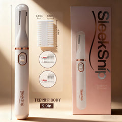 SleekSnip 2025 eyebrow trimmer dual blades close-up for precise detailing and gentle shaping.
