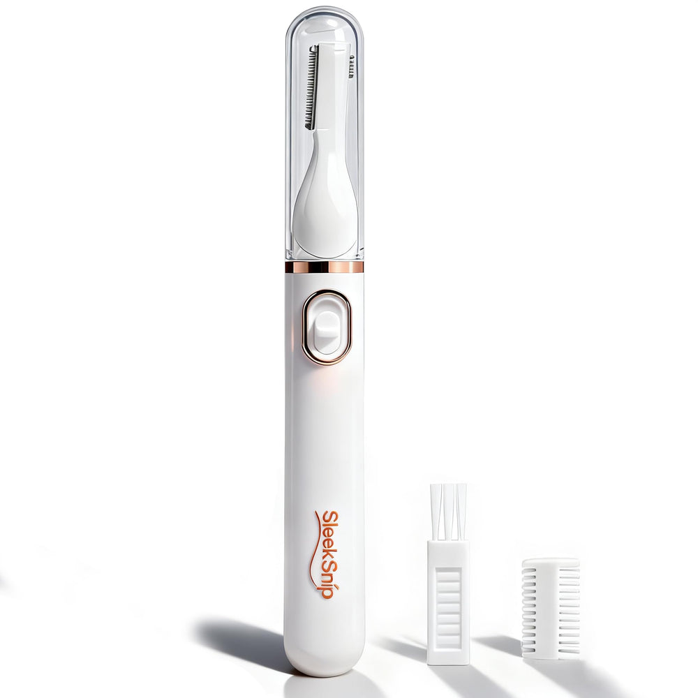 SleekSnip 2025 eyebrow trimmer front view shows compact portable design for on-the-go grooming.