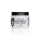 Slick Gorilla Clay Pomade jar closeup highlighting firm hold for defined, long-lasting styles.
